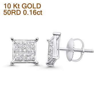Solid 10K White Gold 7.9mm Square Micro Pave Diamond Stud Earring Wholesale